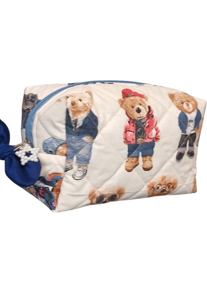 El Yapımı Teddy Bear Temalı 2'li Bakım / Portföy Çantası Seti