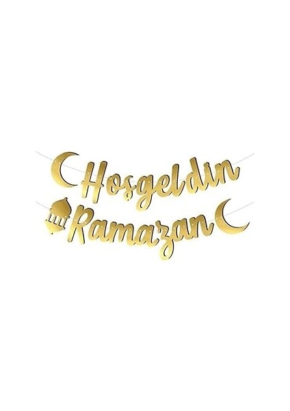 Tinky Winky Hoşgeldin Ramazan Yazılı Kaligrafi Banner Gold Renkli 200X30 cm Ramazan Bayramı Altın R