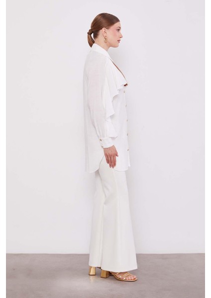 Ekru Volan Detay Düğmeli Gömlek fiyatları
