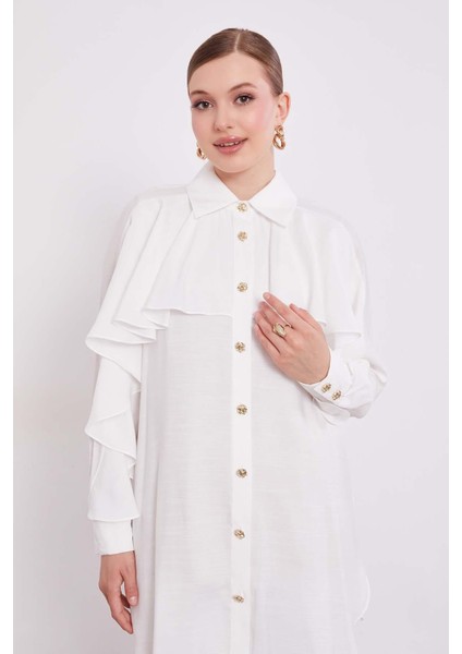 Ekru Volan Detay Düğmeli Gömlek fırsatları