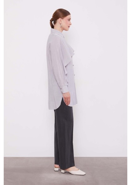 Gri Volan Detay Düğmeli Gömlek fiyatları