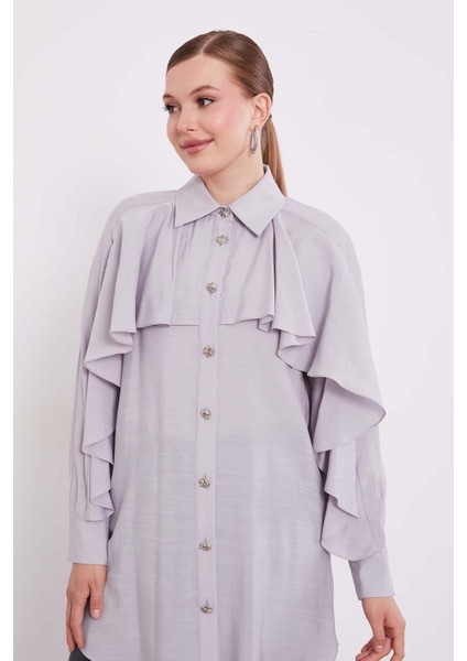 Gri Volan Detay Düğmeli Gömlek fırsatları