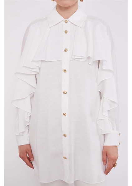 Ekru Volan Detay Düğmeli Gömlek indirimleri