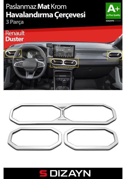 Renault Duster Krom Havalandırma Çerçevesi 3 Prç. 2024 Üzeri (Mat Krom) A+ Kalite