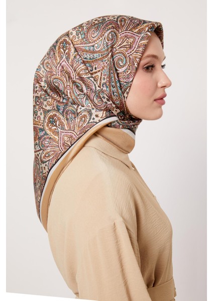 Camel Etnik Desen Twill Ipek Eşarp fiyatları