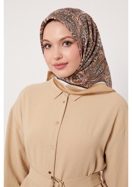 Camel Etnik Desen Twill Ipek Eşarp modelleri