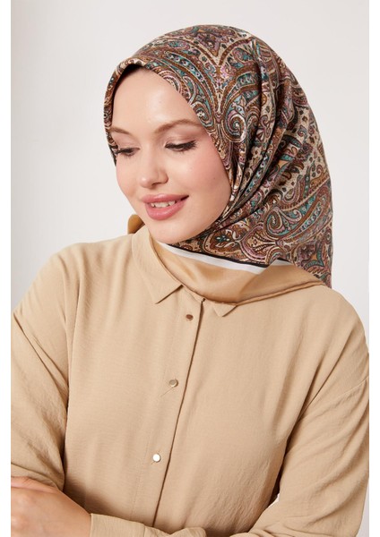 Camel Etnik Desen Twill Ipek Eşarp fırsatları