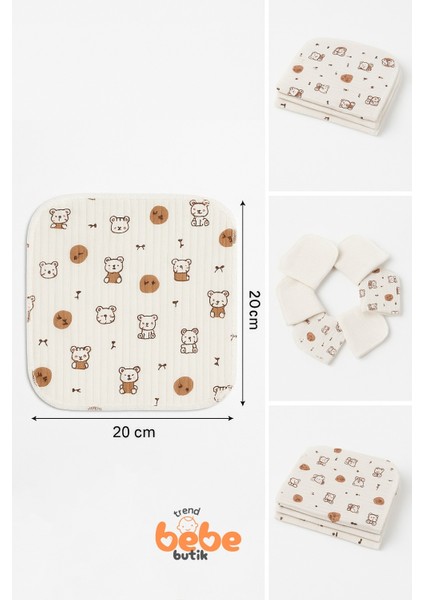 7’li Pamuklu Bebek Mendili Seti Ayıcık Desenli & Düz Ribana Yumuşak Ağız Silme Bezi 20X20CM modelleri