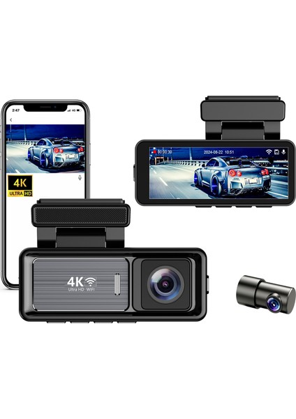 Mını Çift Lensli Wifi Gps Dash Kamera - 4K Ön Kamera & 1080P Arka Kamera, Gece Görüşü, Park Modu, Geniş Açılı Lens, Döngüsel Kayıt, 128GB Sd Kart Desteği (Dahil Değildir) M6