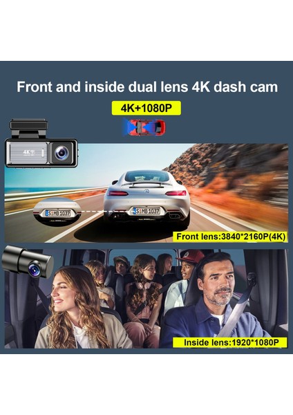 Mını Çift Lensli Wifi Gps Dash Kamera - 4K Ön Kamera & 1080P Arka Kamera, Gece Görüşü, Park Modu, Geniş Açılı Lens, Döngüsel Kayıt, 128GB Sd Kart Desteği (Dahil Değildir) M6