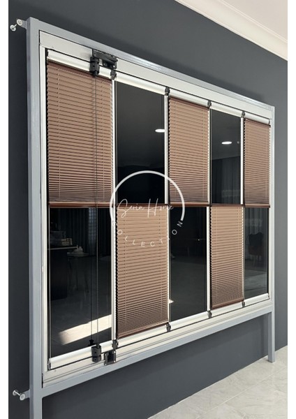 Katlanabilir Cam Balkon Plise Perde Kahverengi (Kancalı Veya Vidalı Sistem) modelleri