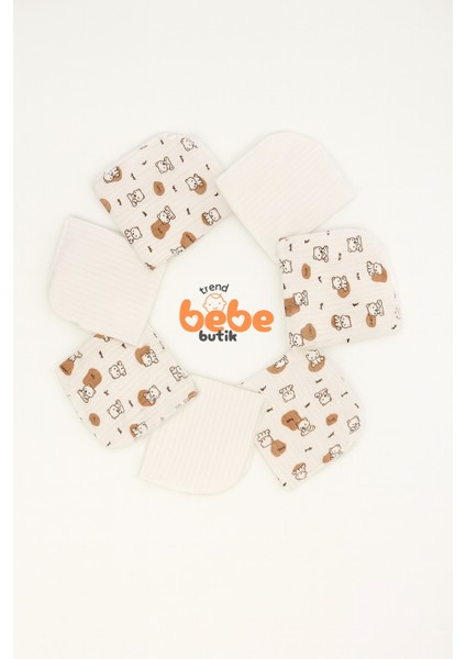 7’li Pamuklu Bebek Mendili Seti Ayıcık Desenli & Düz Ribana Yumuşak Ağız Silme Bezi 20X20CM indirimleri