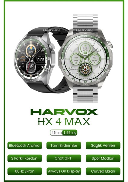 Watch Hx- 4 Max Harvox Akıllı Saat Apple iPhone ve Android Tüm Telefonlara Uyumlu