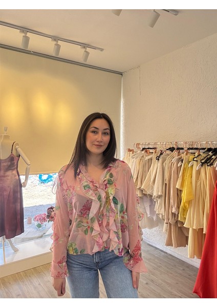 Floral Desen Şifon Bluz