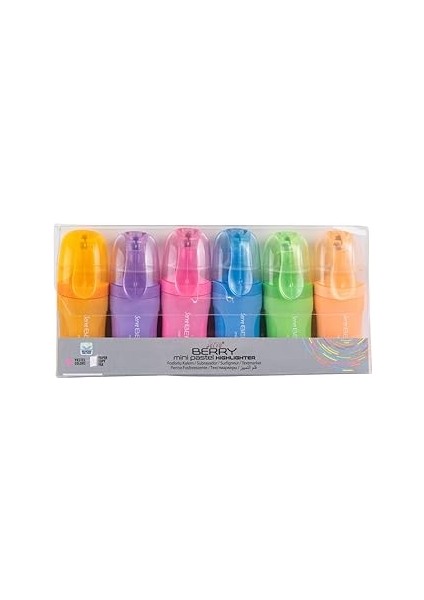 Berry Mini Fosforlu Kalem, Pastel Renk, 6'lı, Karışık