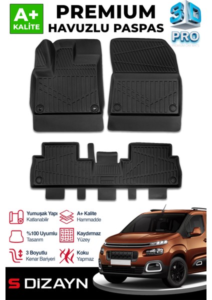 Citroen Berlingo 3D Pro Havuzlu Paspas 2018 Üzeri A+ Kalite