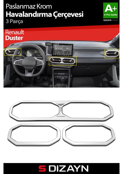 Renault Duster Krom Havalandırma Çerçevesi 3 Prç. 2024 Üzeri A+ Kalite
