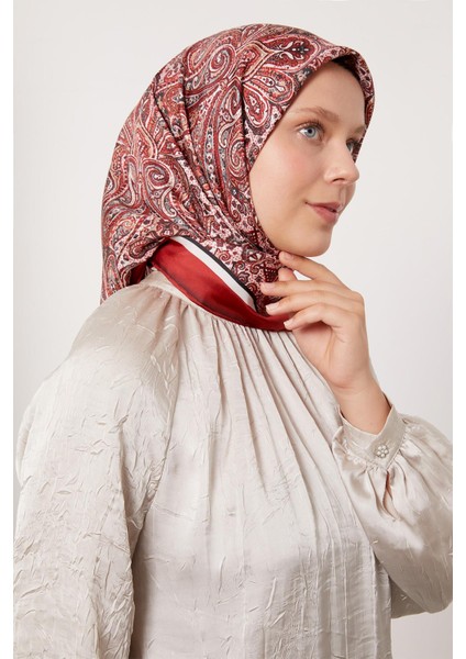 Kırmızı Etnik Desen Twill Ipek Eşarp fiyatları
