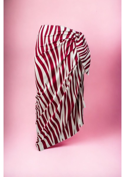Bordo Zebra Desenli Uzun Pareo Saten Kadın Plaj Elbisesi Yeni Sezon