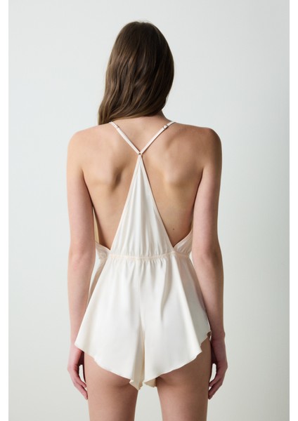 Saten Volan Rose Teddy Krem Bodysuit