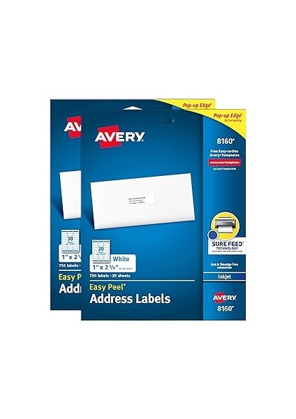 Avery Easy Peel Adres Etiketi, Inkjet Yazıcı Için, 2'li Paket