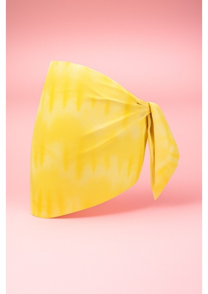 Butter Yellow Batik Desenli Kısa Pareo Saten Kadın Plaj Elbisesi Yeni Sezon