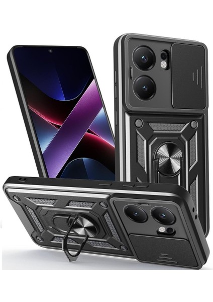 Oppo Reno 13F Kılıf Pars Yüzüklü Standlı Darbe Korumalı Siyah