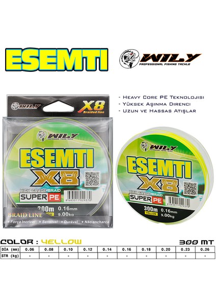 Esenti 8 Kat Ip Misina 300 mt Sarı