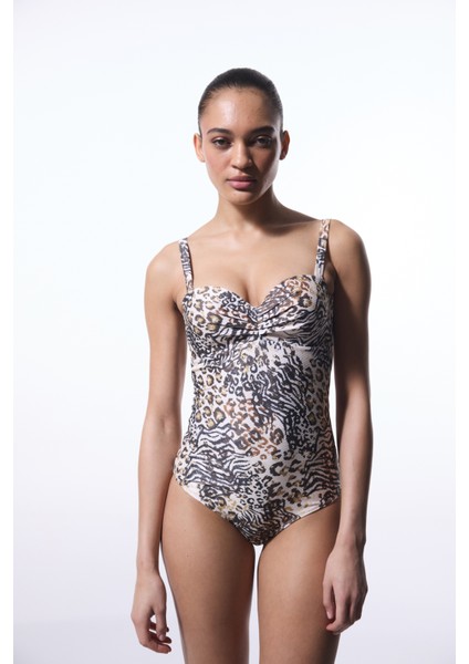 Brissa Lotus Leopar Desenli Toparlayıcı Balconette Mayo