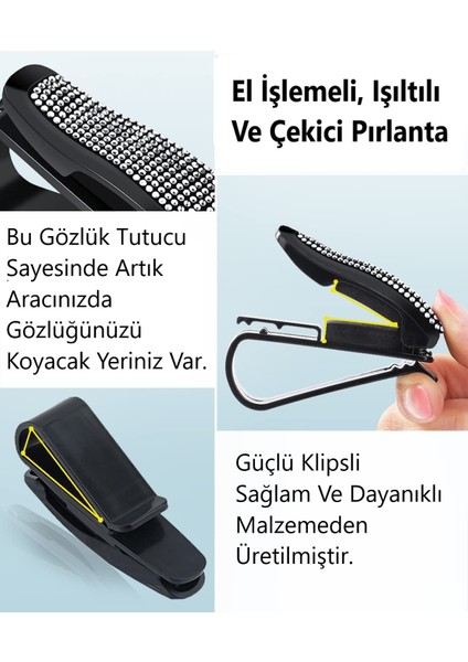 Araç Içi Gözlük ve Kart Tutucu 2 Adet Kristal Taşlı Işıltılı Klipsli Güneşlik Organizer fiyatları