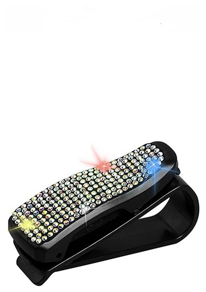 Araç Içi Gözlük ve Kart Tutucu 2 Adet Kristal Taşlı Işıltılı Klipsli Güneşlik Organizer