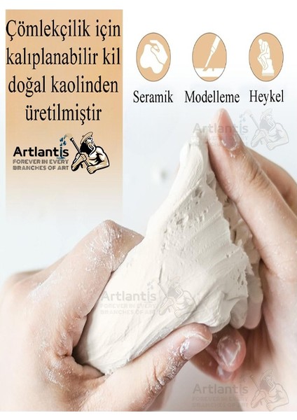 Beyaz Seramik Hamuru 2 kg Ebeşuar Modelleme Monalisa Ana 6 Renk Akrilik Boya Fırça 75 ml Seramik Çamuru Heykel Sanat