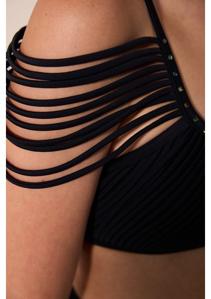Cara Bra Taşlı Siyah Bikini Üstü - Gamze Erçel Koleskiyonu