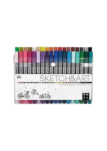 Sketch & Art Çift Taraflı Brush Pen ve Fineliner (Firça Uçlu Ince Uç) 36 Renk.