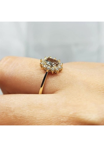 1,05CT Zultanit 0,30CT Pırlanta(Signty) Taşlı Anturajlı Vintage Tasarım Modern 925 Ayar Gümüş Yüzük