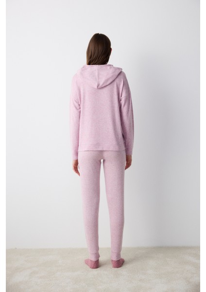 Maybe Later Kapüşonlu Lila Sweatshirt Pijama Üstü