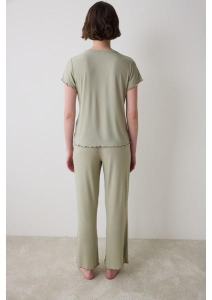 Bloom Solid Haki Tişört Pijama Üstü