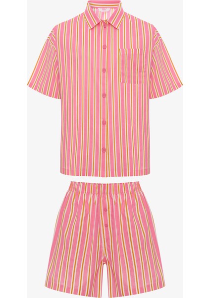 Mara Gömlek Şort Pembe Pijama Takımı