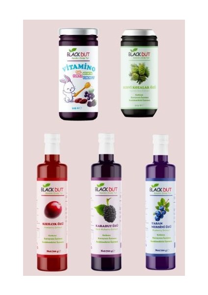 Blackdut 5'li Paket-Karadut-Yaban-Kızılcık-Kozalak Özü-Vitamino