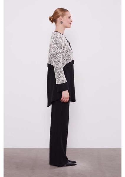 Siyah-Bej Dantel Detaylı Üçlü Tunik Takım fiyatları