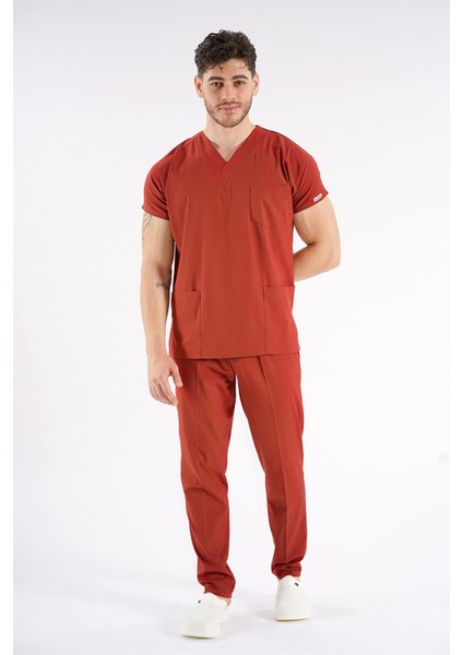 Kiremit Dr. Greys Modeli Likralı Hemşire Forması Yarasa Kol Doktor Scrubs Hastane Takımı
