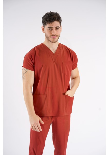 Kiremit Dr. Greys Modeli Likralı Hemşire Forması Yarasa Kol Doktor Scrubs Hastane Takımı