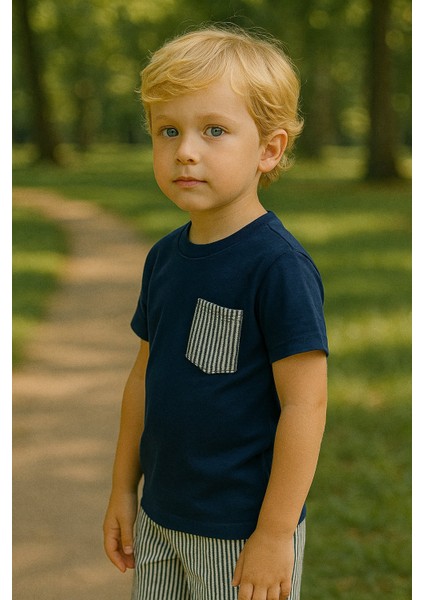 Erkek Çocuk Takım I Çocuk Yazlık Takım I Tişört ve Çizgili Şort Kombini Cep Detayı I Çocuk Giyim modelleri