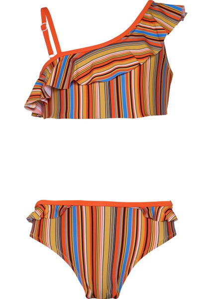 Kız Çocuk Çok Renkli Turuncu Çizgili Bikini Takımı 25SG007ST