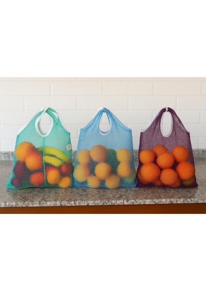 3'lü Pazar Filesi Seti 40X60 cm File Market Çantası Dayanıklı ve Yıkanabilir File Torba