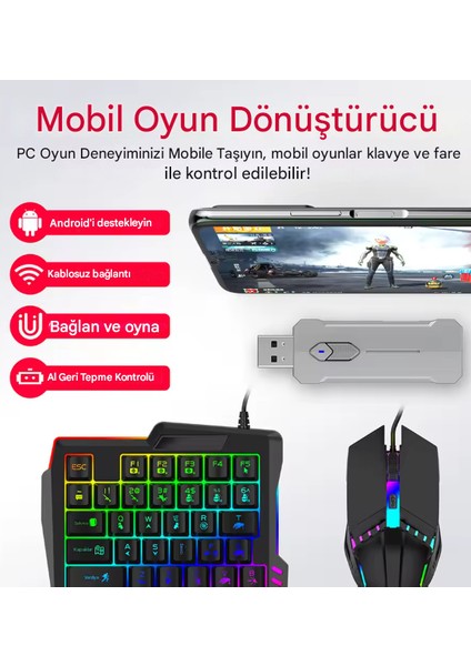 Pubg Mobil Oyun Kiti 5in1 Bt5.3 Klavye Mouse Dönüştürücü Seti Pugb Seti