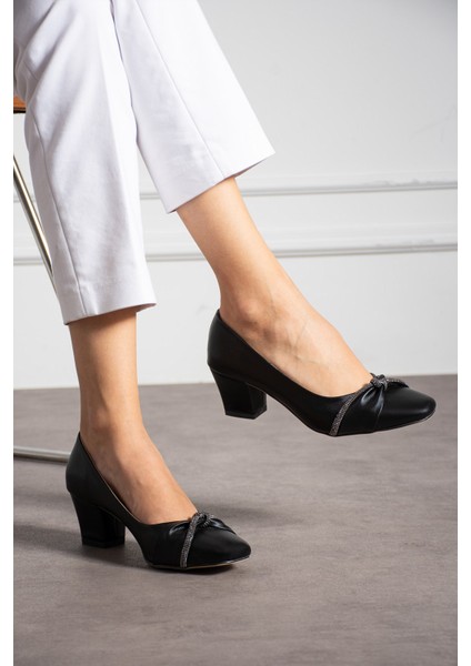Kadın Alçak Topuklu 5,5 cm Stiletto Taşlı Abiye Günlük Kadın Topuklu Ayakkabı (36-44)