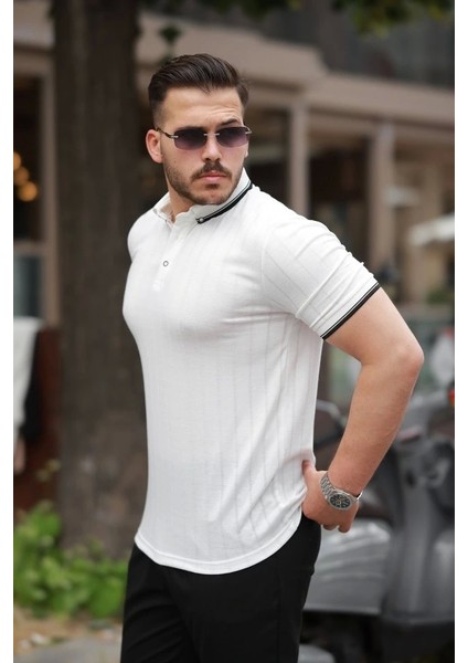 Erkek Düğme Yakalı Jakar Kumaş Kısa Kollu Tişört fiyatları