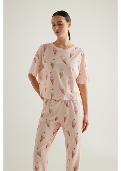 Kadın Pamuklu Kısa Kollu Pijama Üstü modelleri