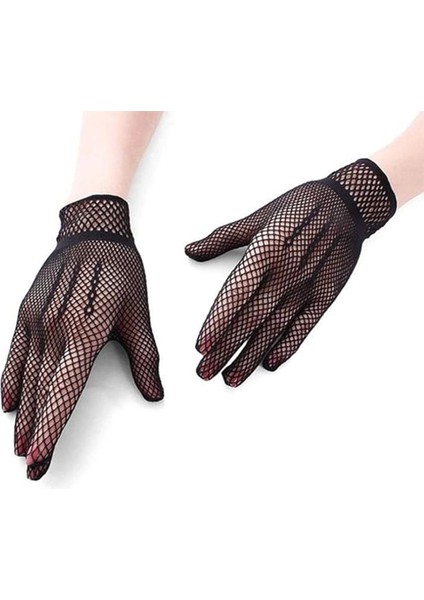 Siyah Renk Likralı File Eldiven Parmaklı Örgü Eldiven Yetişkin Boy indirimleri